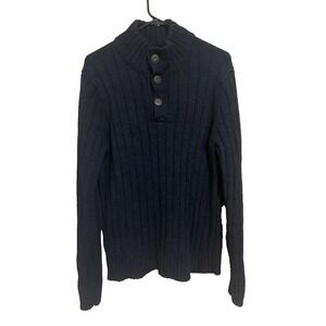 Eddie Bauer Ribbed Knit Lambswool Blend 1/4 Button Sweater Long Sleeve Blue Sz L